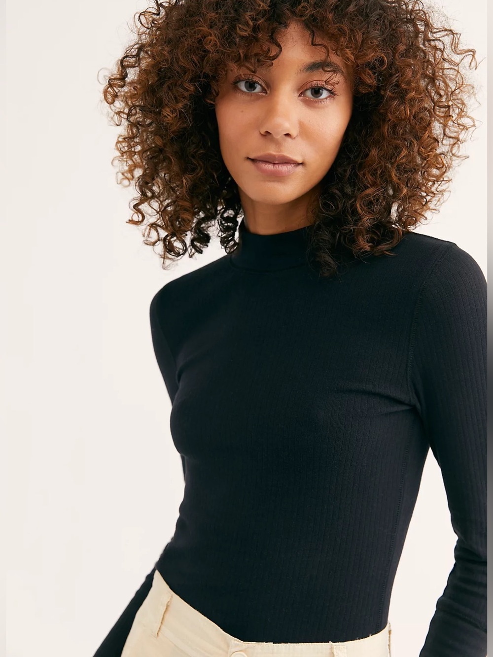 Free People Intimately The Rickie Top Black Long-Sleeve Mock Neck Top - Women